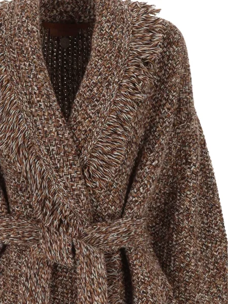 Cardigan Alanui cu franjuri tricotate maro