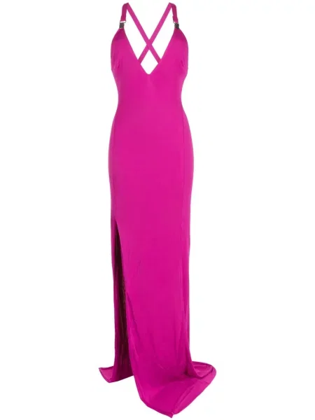 Rochie maxi Tom Ford cu decolteu în V cu crăpătură de costum roz