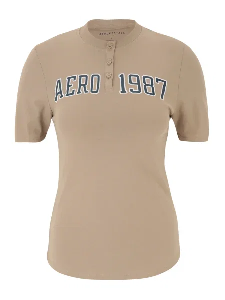 AÉROPOSTALE Tricou bej / bleumarin alb