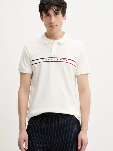 Тениска с яка Tommy Jeans с апликация бяло
