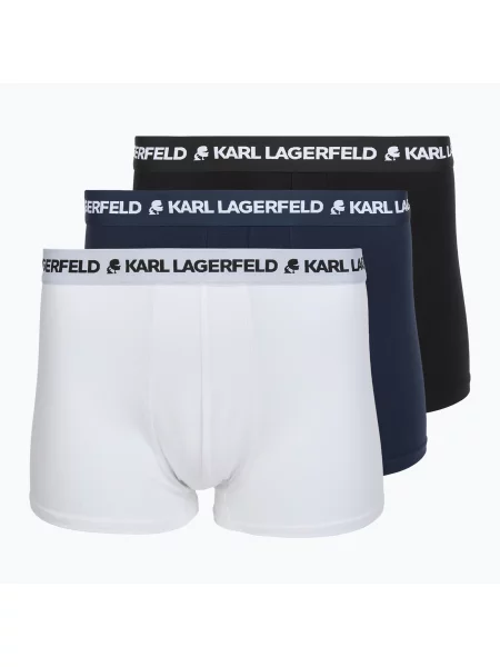 Boxeri pentru bărbați KARL LAGERFELD Logo Trunk 3 perechi black/white/navy alb