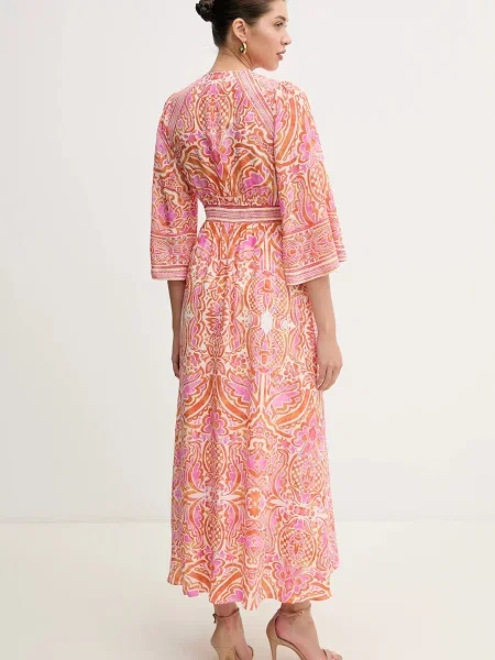 Сукня з домішкою шовку Hale BOB Abby maxi розкльошена помаранчевий