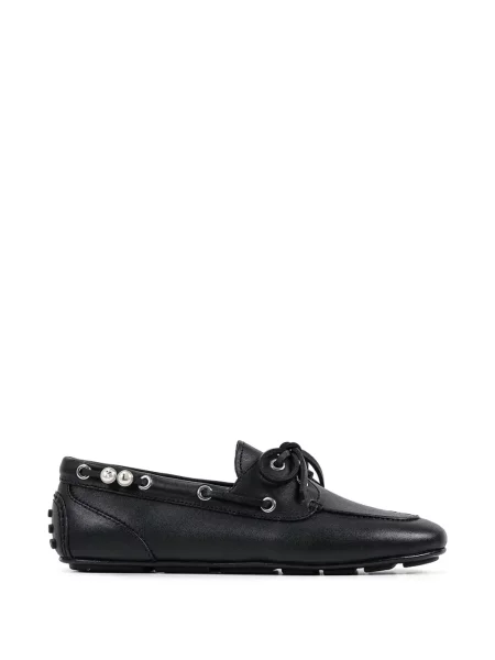 Pantofi loafer Karl Lagerfeld cu șireturi cu perle din dantelă negru