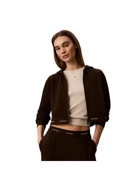 Bluza z kapturem Calvin Klein Jeans z kapturem z logo brązowa