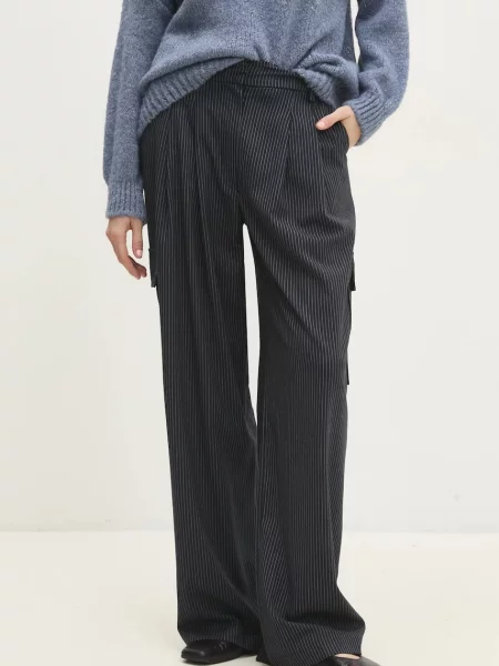 Панталон Answear Lab със стандартна кройка с висока талия тъмносиньо