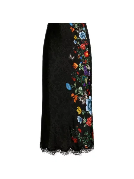 Fustă midi Alice + Olivia din dantelă negru