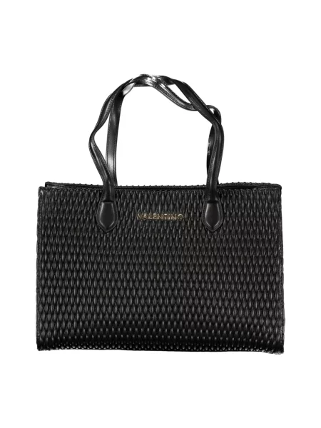 Lniana shopperka Valentino z nadrukiem pikowana czarna