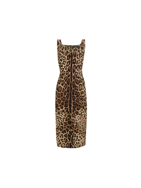 Sukienka midi Dolce And Gabbana w panterkę brązowa