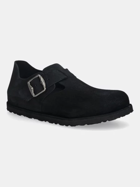Birkenstock pantofi de piele întoarsă London Art Deco LEVE cu plat negru
