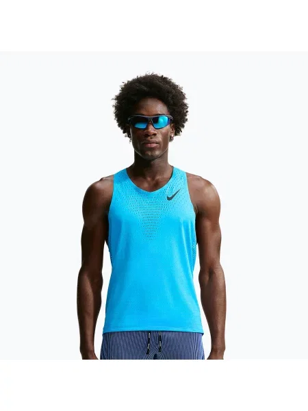 Férfi futó póló Nike AeroSwift light current blue/black. Méret: fekete