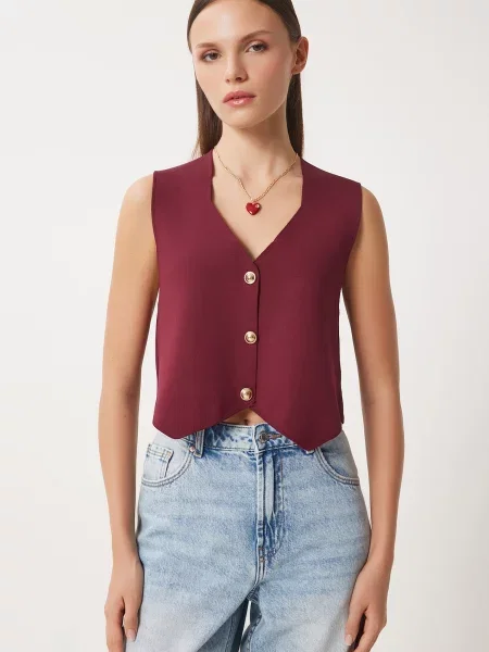 Happiness İstanbul Vestă de costum burgundy roșu