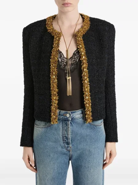 Geacă Balmain cu broderie din tweed negru