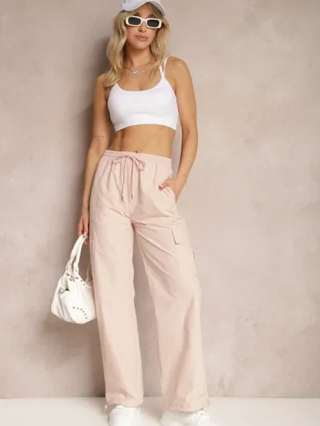 Bojoki Deschis Pantaloni cu în Talie cu Picior Larg cu Manșete Nellava roz