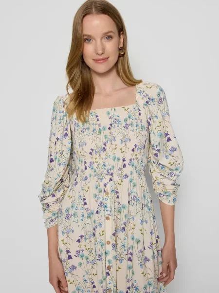 Bizuu sukienka PATRYA midi rozkloszowana PATRYA KREMOWY beżowy