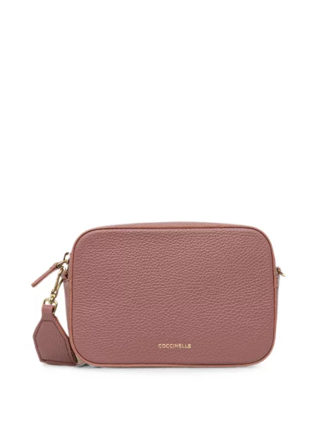 Кожена презрамки чанта Coccinelle с автограф розово