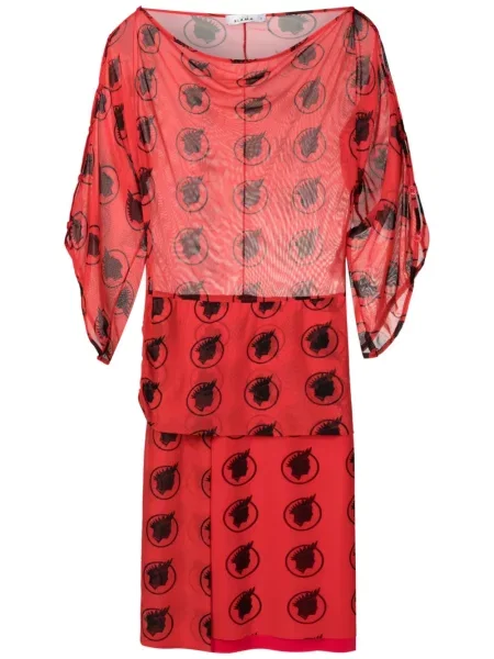 Rochie Amir Slama cu imagine din tul de costum roșu