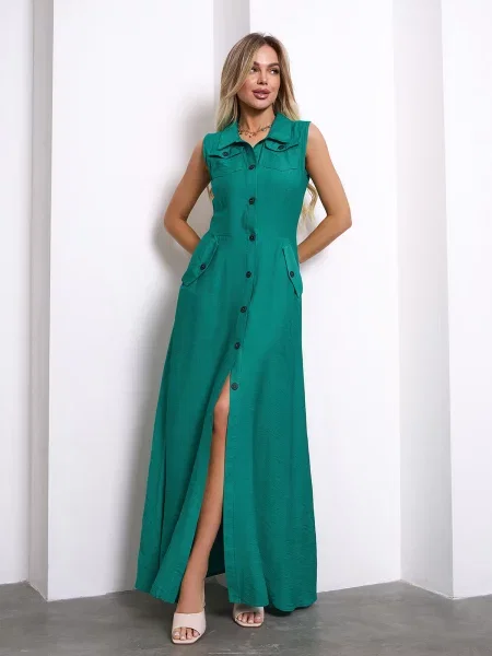 Лляна Сукня максі ISSA Plus зелений