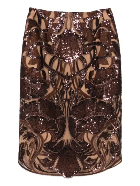 Fustă midi Elie Saab cu paiete cu model floral până la genunchi maro