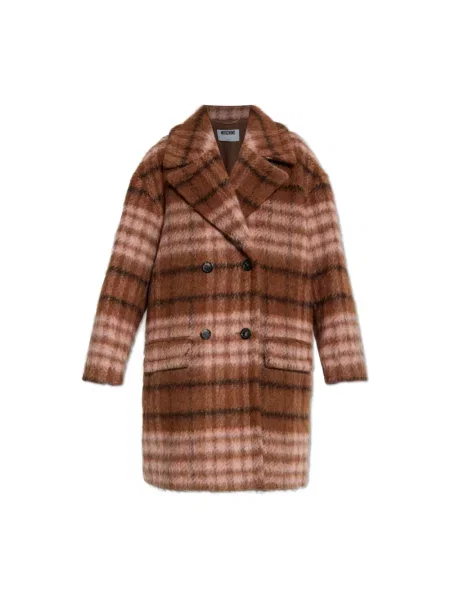 Płaszcz Moschino wełniany w kratę brązowy