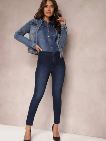 Jeansy Skinny z Postrzępionymi Krawędziami Janitha niebieskie