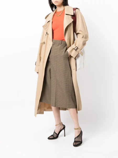 Vlněné kostkované culottes Celine Pre-owned s potiskem hnědé
