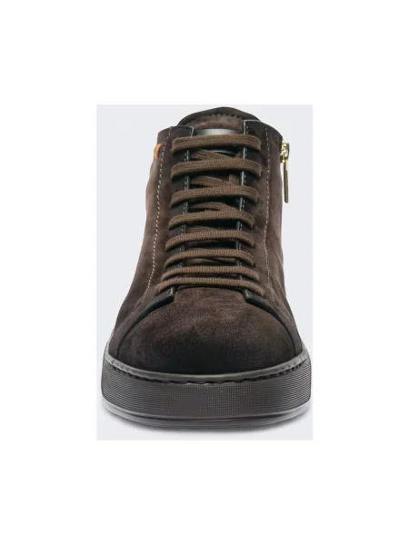 Sneakersy Santoni sznurowane skórzane brązowe