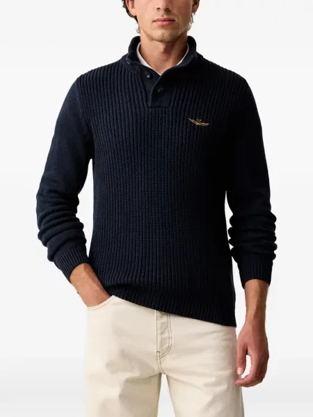 Pulover Aeronautica Militare cu broderie albastru