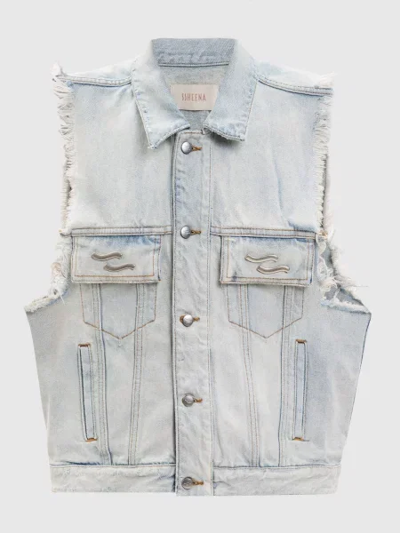 Джинсовий жилет з емблемами Ssheena блакитний