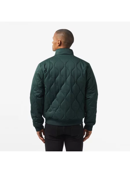 Lacoste Relaxed Fit Ciemnozielona Pikowana Kurtka Z Kołnierzem zielona