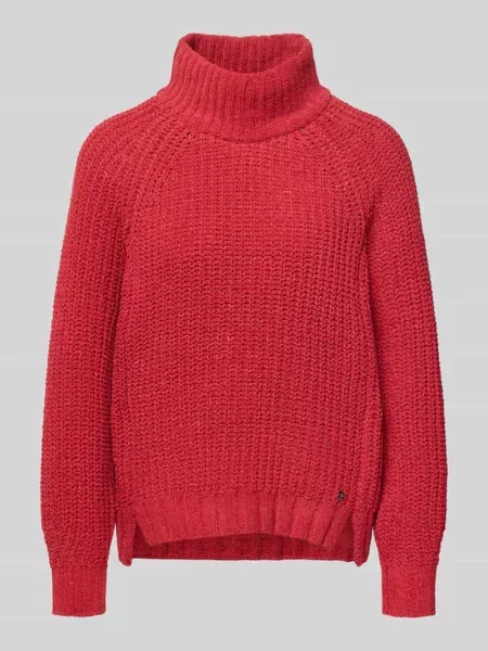 Sweter z dzianiny z prążkowanymi wykończeniami Monari czerwony