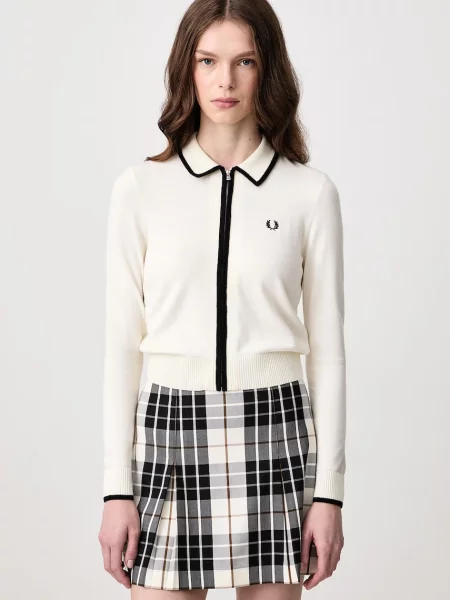 Fred Perry sweter rozpinany z wełną beżowy