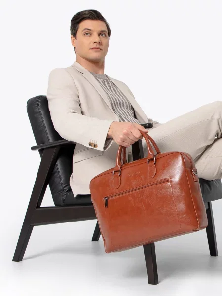 Torba na laptopa z imitacji skóry brązowa