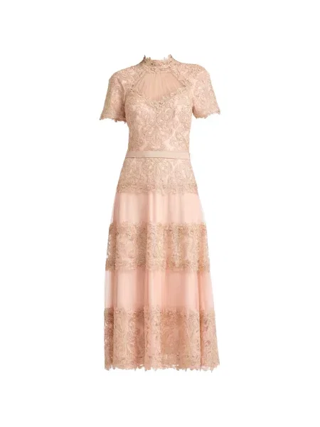 Rochie midi Tadashi Shoji cu broderie roz