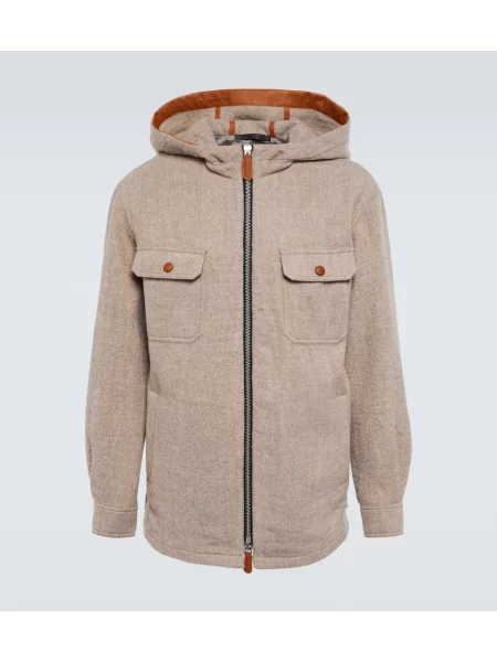 Volnena jakna Giorgio Armani s kapuco bež