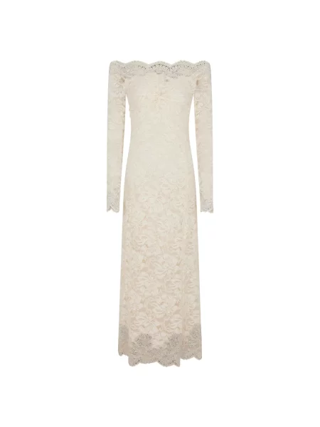 Sukienka midi Rabanne koronkowa do kolan z nitami biała