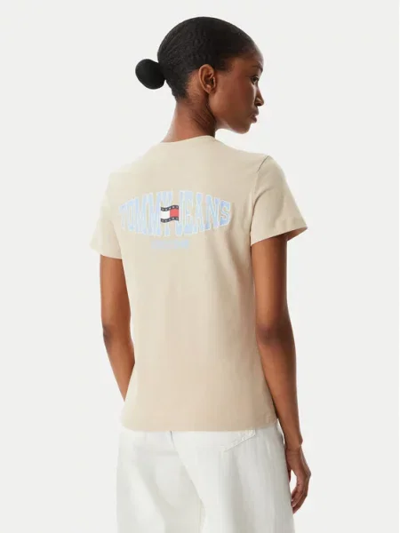 Tommy Jeans Majica Wavy Flag Svetlo bež