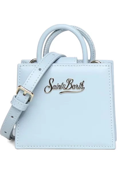 Geantă shopper Mc2 Saint Barth din piele cu autograf albastru