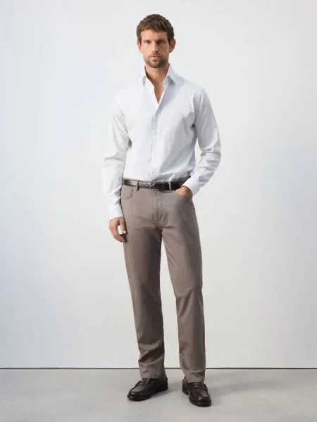Koszula ze bawełny w paski slim fit Mężczyzna S MANGO MAN biały