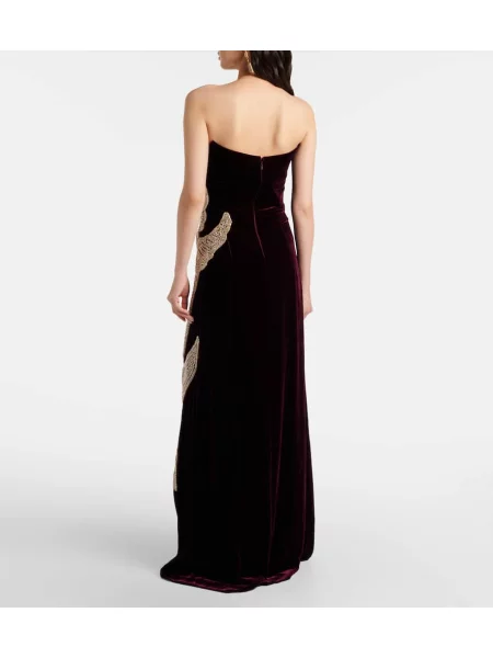 Rochie Costarellos de catifea de cristal bordo