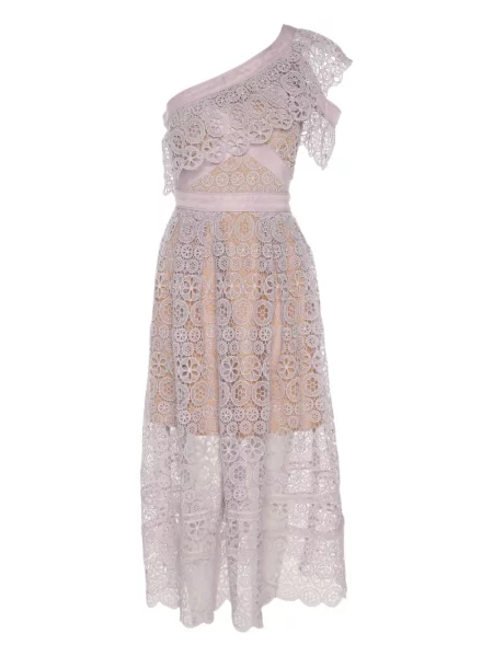 Rochie midi Self-portrait din dantelă până la genunchi cu un umăr gol violet