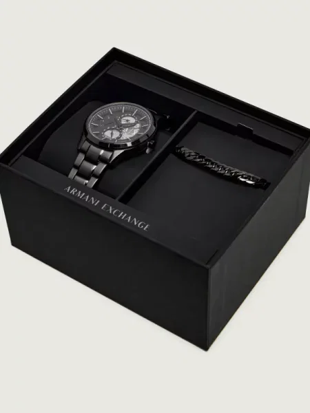 Armani Exchange ceas și colier negru