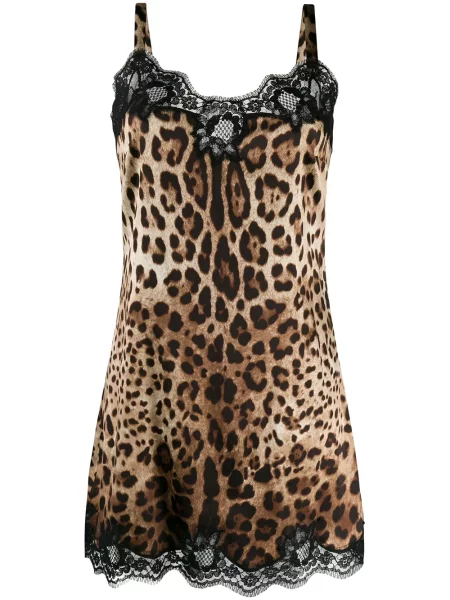 Rochie Dolce & Gabbana din satin cu imagine cu model leopard maro