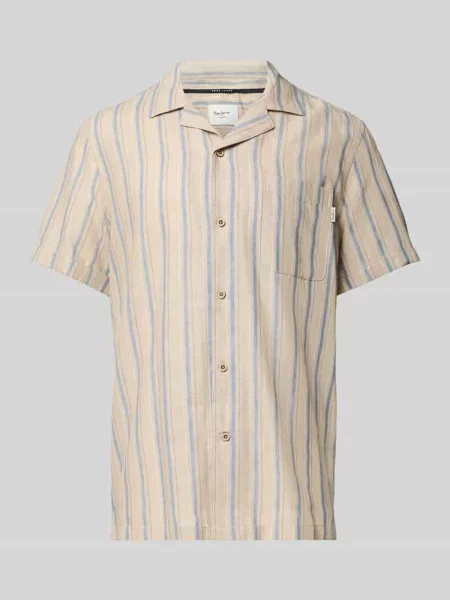 Koszula dżinsowa Pepe Jeans w paski z paskiem beżowa