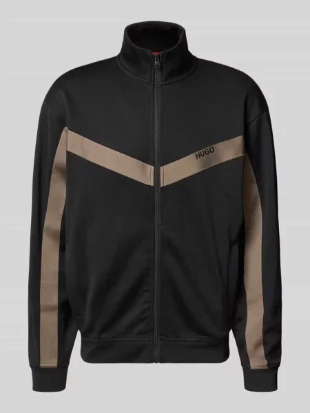 Bluza rozpinana o kroju relaxed fit z taśmą ze wzorem w jodełkę model ‘DARTI’ Hugo czarna