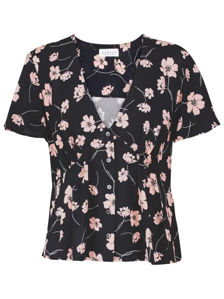 Bluză Velvet de catifea cu model floral albastru