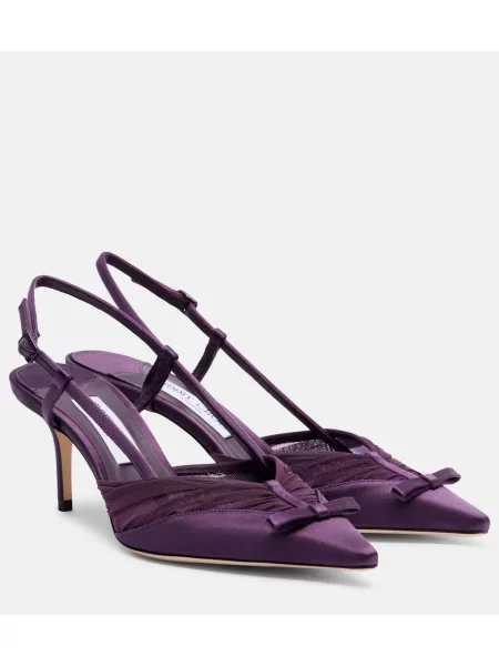 Сатенени полуотворени обувки Jimmy Choo с отворена пета виолетово