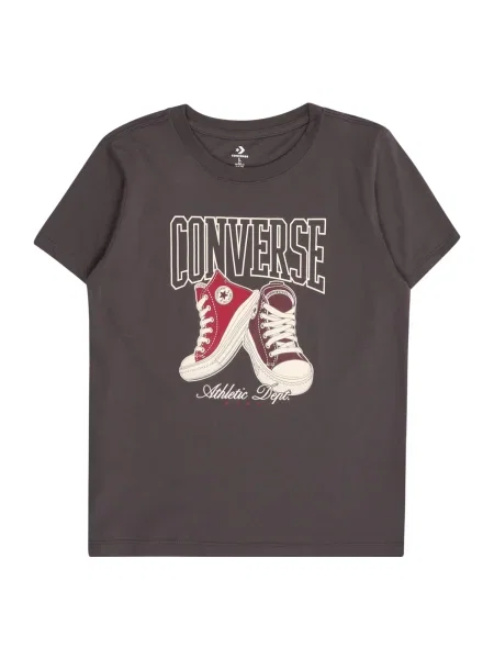 CONVERSE Marškinėliai antracito / raudona / burgundiško vyno balta