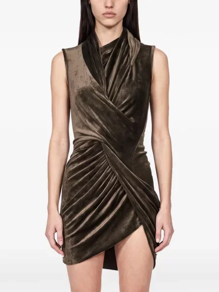 Top Rick Owens Lilies de catifea drapat maro