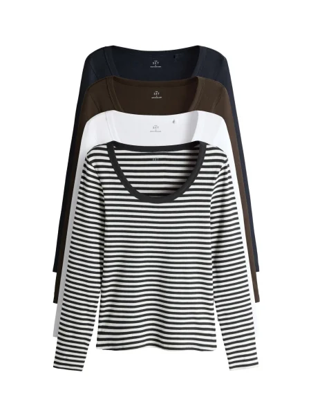 The Set Tričko tmavě modrá / tmavě hnědá / černá bílá