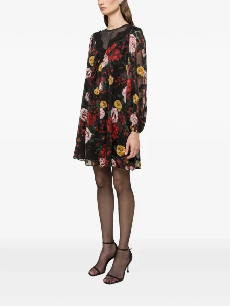 Rochie mini Nissa cu model floral cu imagine de costum negru